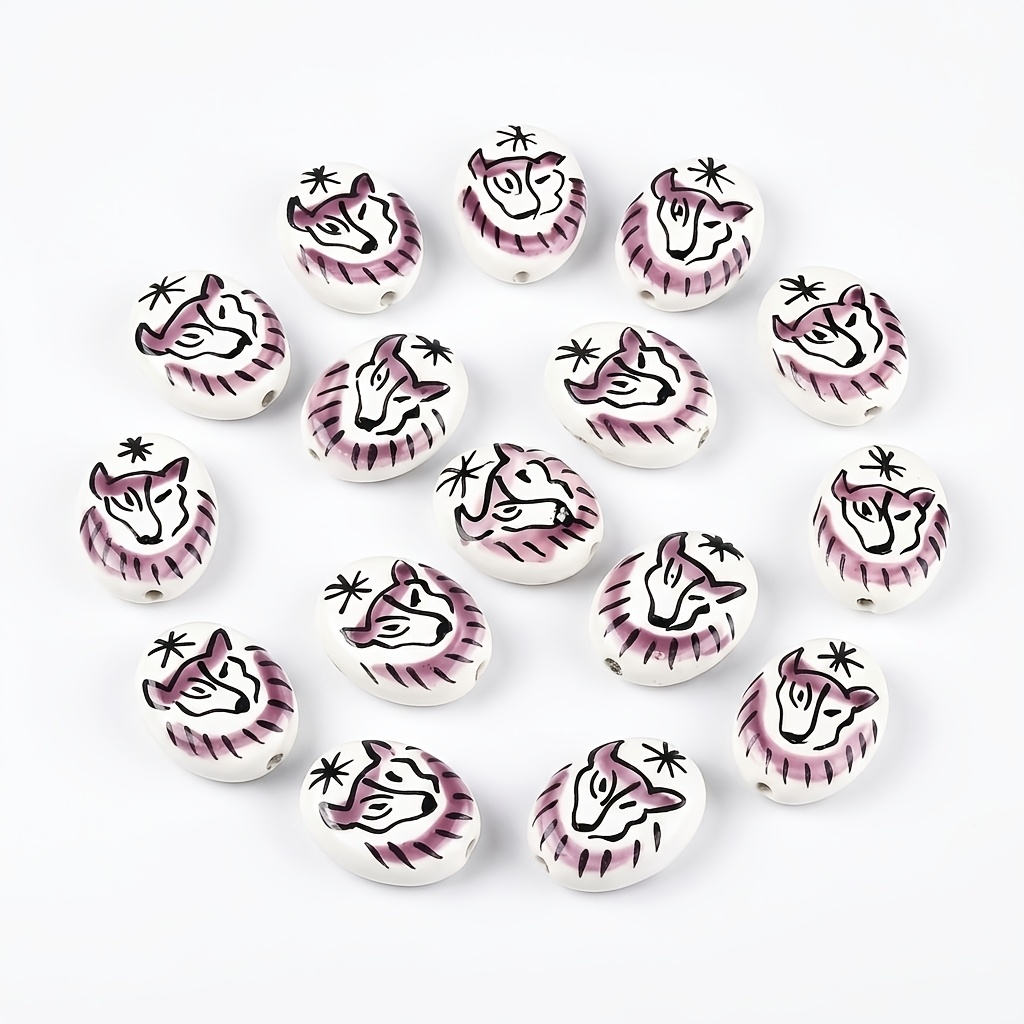 7pcs Hand-Painted Bohemian Tribal Wolf Beads for DIY Jewellery